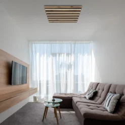 LED-Deckenlampe Hayden, Länge 45 cm, schwarz/holz dunkel