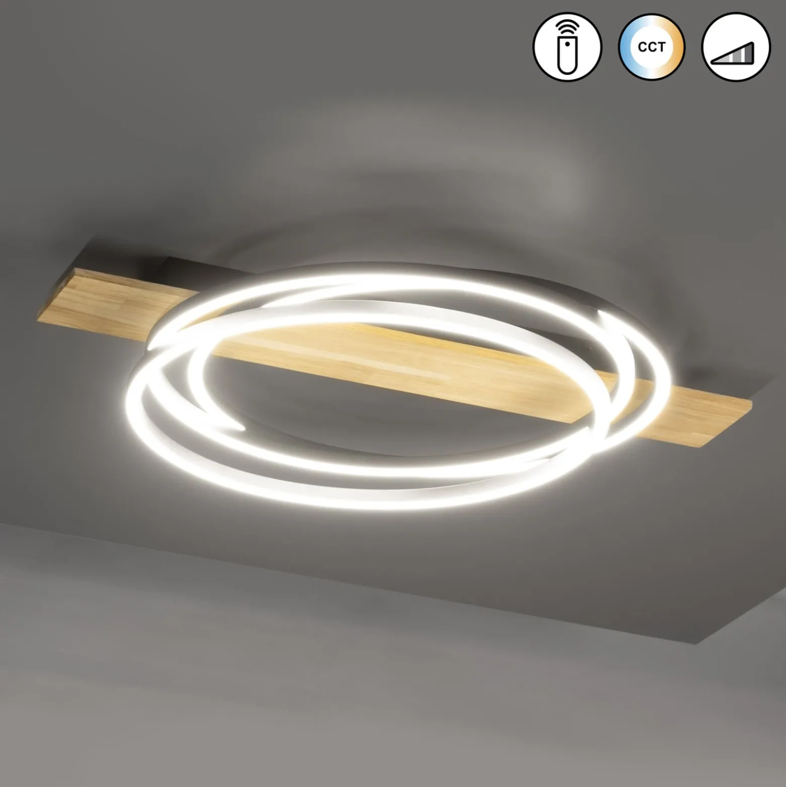 LED-Deckenlampe Marit, Länge 76 cm, sandschwarz, Metall/Holz