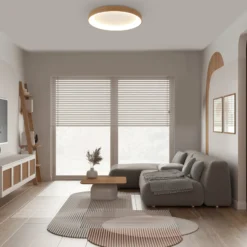 LED-Deckenlampe Niseko II CCT Fernbedienung Ø50cm holzfarben