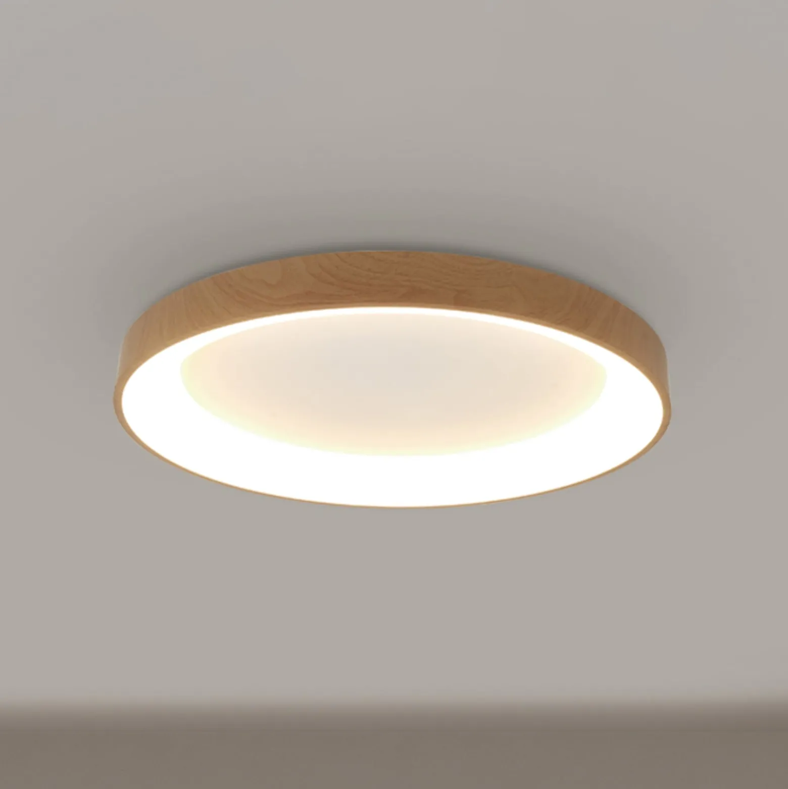 LED-Deckenlampe Niseko II CCT Fernbedienung Ø50cm holzfarben