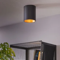 LED-Deckenlampe Polasso rund, schwarz-gold