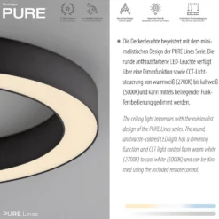 LED-Deckenlampe PURE Lines, Ø 35 cm, graphit, CCT, Remote