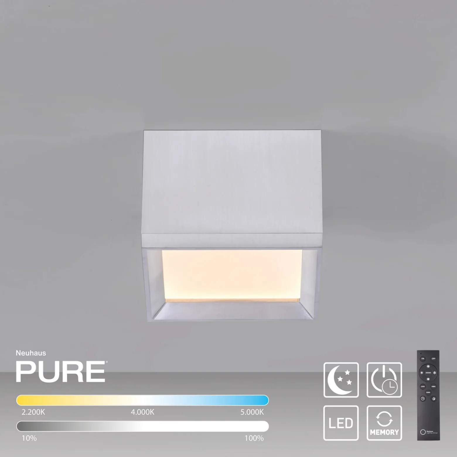 LED-Deckenlampe PURE Manhatten, stone, 1-flg., CCT