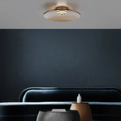 LED-Deckenlampe PURE Moon, bronce, Ø50cm, Amberglas (dunkel)