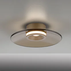 LED-Deckenlampe PURE Moon, bronce, Ø32cm, Amberglas (dunkel)