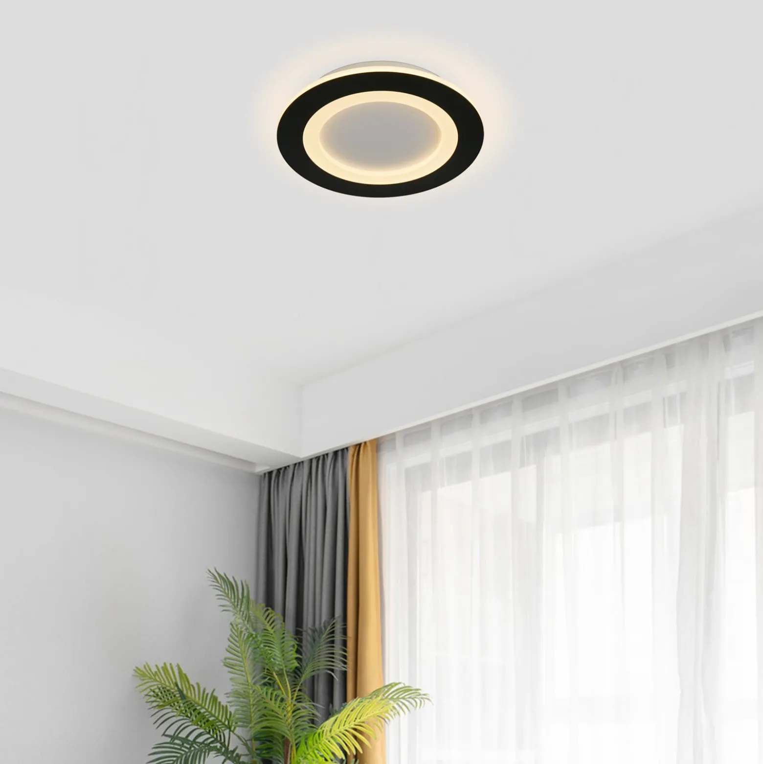 LED-Deckenlampe Ringo, Ø 25 cm, schwarz/weiß Eisen/Acryl CCT