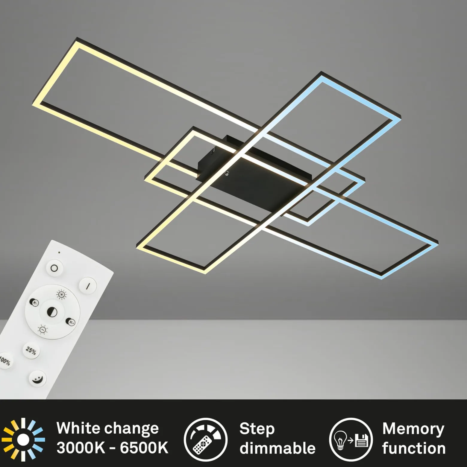 LED-Deckenlampe Roami, 104x71cm, schwarz, CCT, Fernbedienung