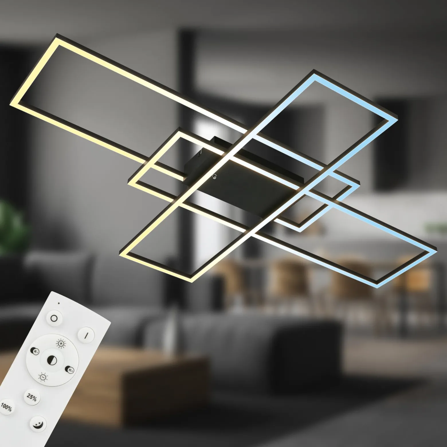 LED-Deckenlampe Roami, 104x71cm, schwarz, CCT, Fernbedienung