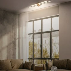 LED-Deckenlampe Tinka, holzfarben/schwarz, Länge 98 cm
