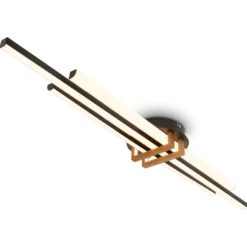 LED-Deckenlampe Tinka, holzfarben/schwarz, Länge 98 cm