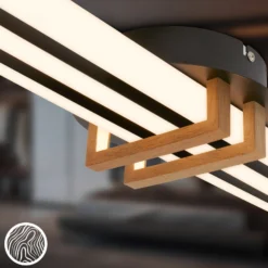 LED-Deckenlampe Tinka, holzfarben/schwarz, Länge 98 cm
