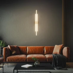 LED-Deckenlampe Tinka, holzfarben/schwarz, Länge 98 cm