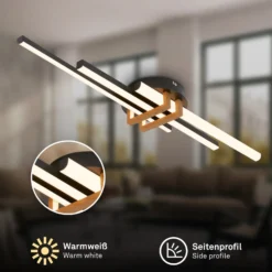 LED-Deckenlampe Tinka, holzfarben/schwarz, Länge 78 cm