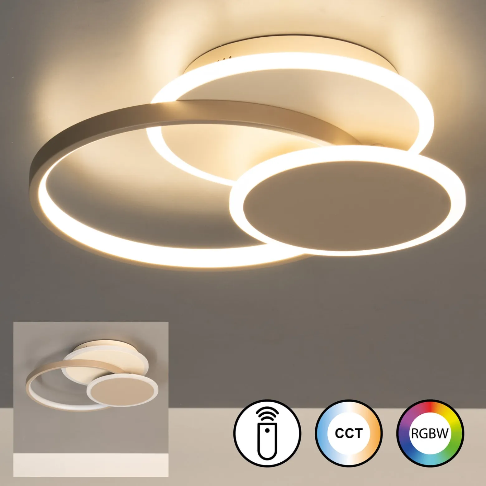 LED-Deckenlampe Tomo, greige/sandfarben, 40 cm, Metall, CCT