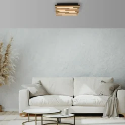 LED-Deckenleuchte Akustik, 30 x 30 cm, Holz natur, Metall
