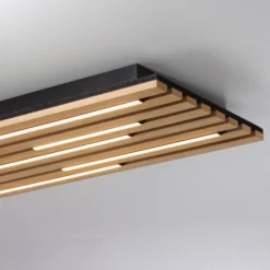 LED-Deckenleuchte Akustik, 80 x 30 cm, Holz natur, Metall