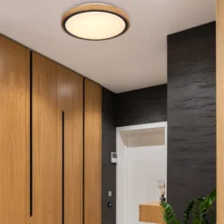 LED-Deckenleuchte Bruno mit Holzrahmen CCT Ø 30 cm