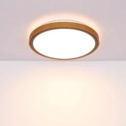 LED-Deckenleuchte Bruno mit Holzrahmen CCT Ø 30 cm