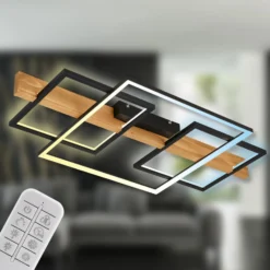LED-Deckenleuchte Cadre, CCT, 75cm, schwarz, Holz