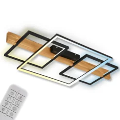 LED-Deckenleuchte Cadre, CCT, 75cm, schwarz, Holz