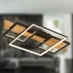 LED-Deckenleuchte Cadre, 3000K, 55cm, schwarz, Holz