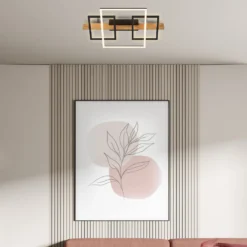 LED-Deckenleuchte Cadre, 3000K, 55cm, schwarz, Holz