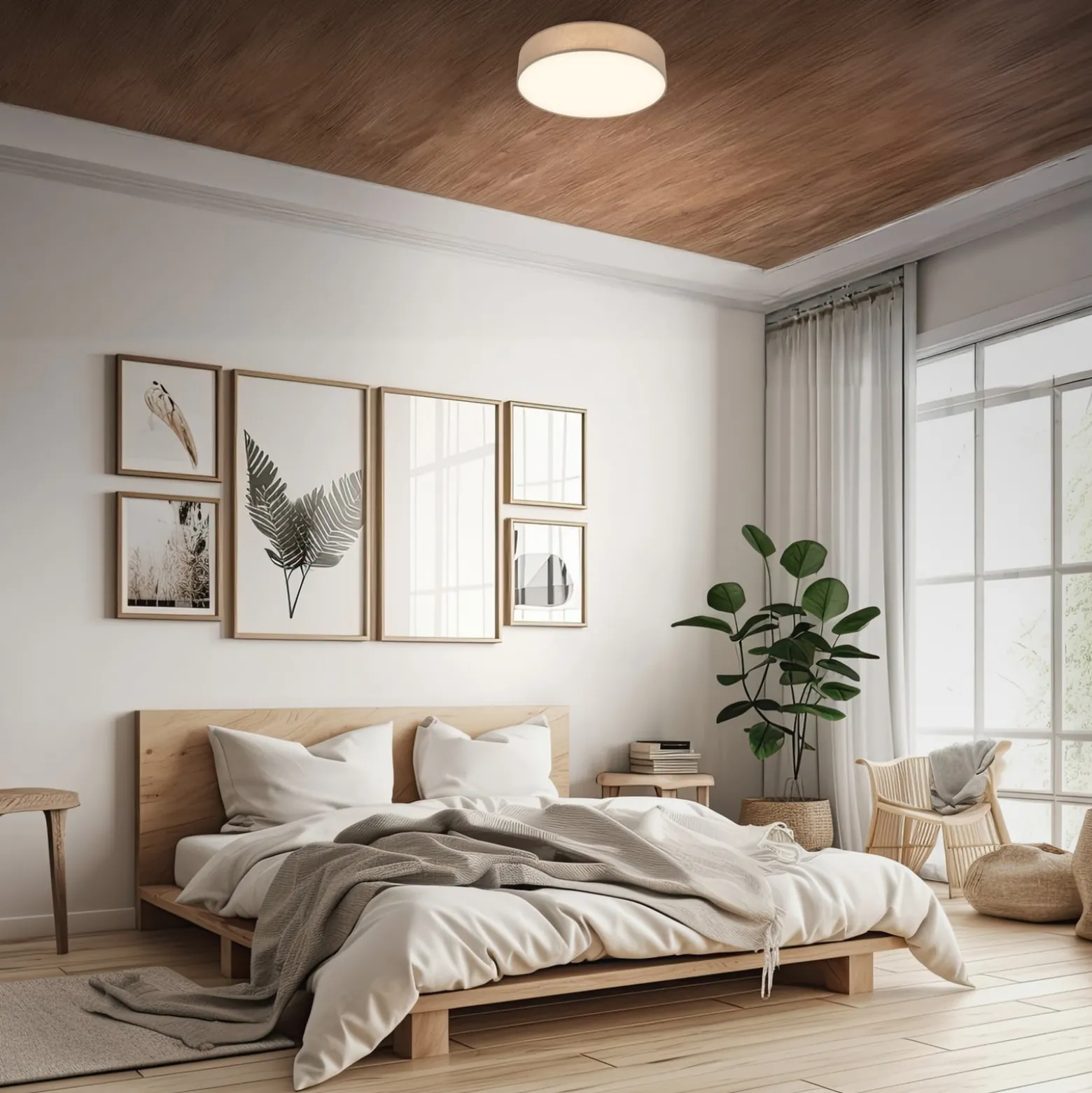 LED-Deckenleuchte Duck, taupe, Ø 38 cm, Textil, 3000K