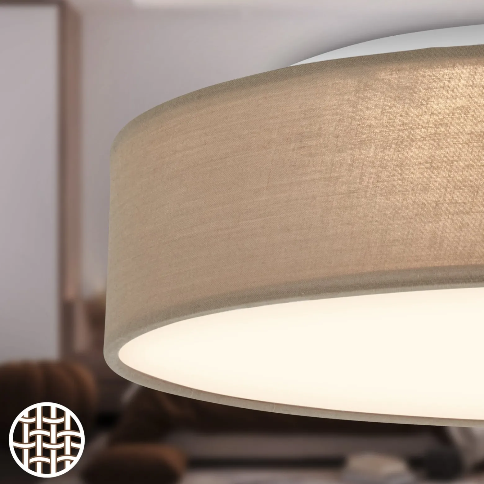 LED-Deckenleuchte Duck, taupe, Ø 38 cm, Textil, 3000K