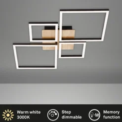 LED-Deckenleuchte Frame, Step dim, 4-flammig Holz