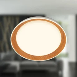LED-Deckenleuchte Ijus, weiß/holzfarben, Ø 43 cm, Kunststoff