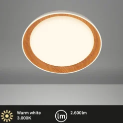LED-Deckenleuchte Ijus, weiß/holzfarben, Ø 43 cm, Kunststoff