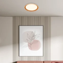 LED-Deckenleuchte Ijus, weiß/holzfarben, Ø 43 cm, Kunststoff