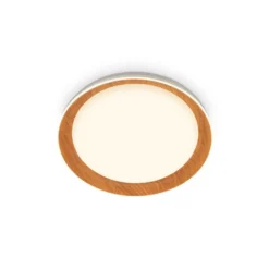 LED-Deckenleuchte Ijus, weiß/holzfarben, Ø 43 cm, Kunststoff