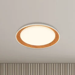 LED-Deckenleuchte Ijus, weiß/holzfarben, Ø 43 cm, Kunststoff