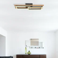 LED-Deckenleuchte Illa in Holzdesign, Länge 69cm