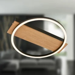 LED-Deckenleuchte Kada, Ø 30 cm, Holz, Metall, schwarz