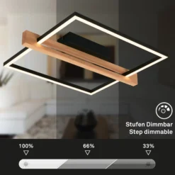 LED-Deckenleuchte Moldura, 43x35 cm, Holz, Metall, schwarz