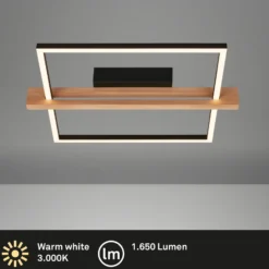 LED-Deckenleuchte Moldura, 43x35 cm, Holz, Metall, schwarz