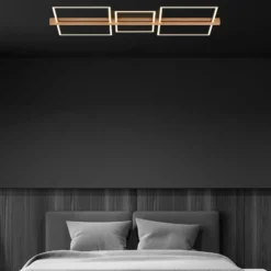 LED-Deckenleuchte Moldura, 108x35 cm, Holz, Metall, schwarz