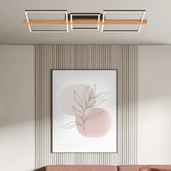 LED-Deckenleuchte Moldura, 108x35 cm, Holz, Metall, schwarz