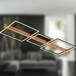 LED-Deckenleuchte Moldura, 108x35 cm, Holz, Metall, schwarz