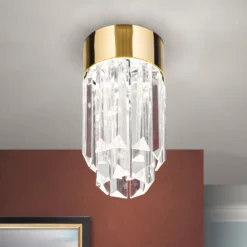 LED-Deckenleuchte Prism, Kristallglas, Ø10cm, gold