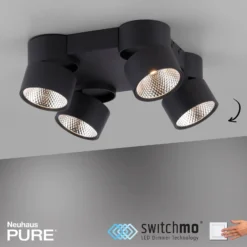 LED-Deckenleuchte PURE Nola, vierflammig, schwarz