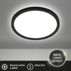 LED-Deckenleuchte Tava, schwarz, Ø 24 cm, Kunststoff