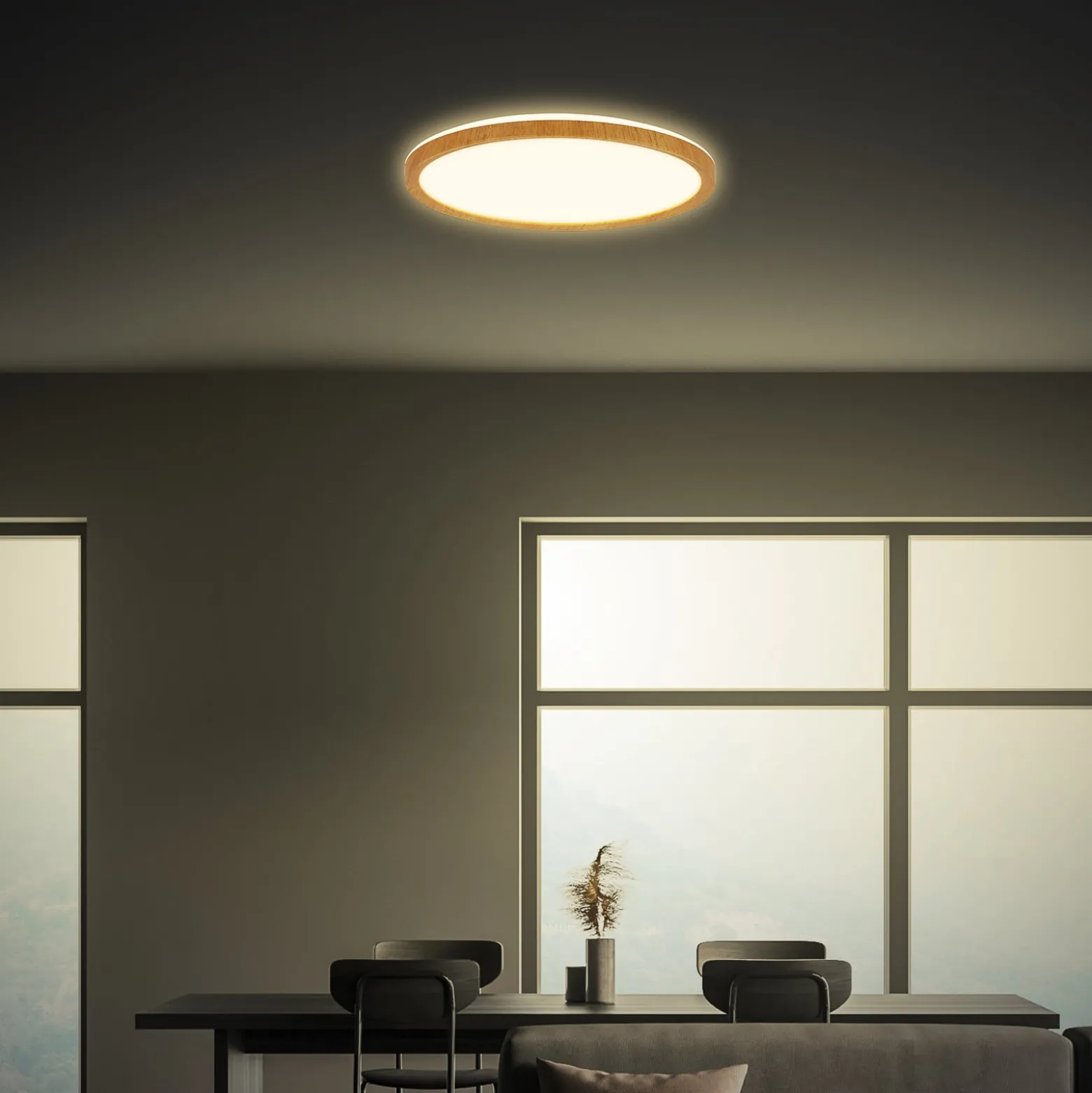 LED-Deckenleuchte Tava Wood, Ø 29 cm, Kunststoff, 3.000 K