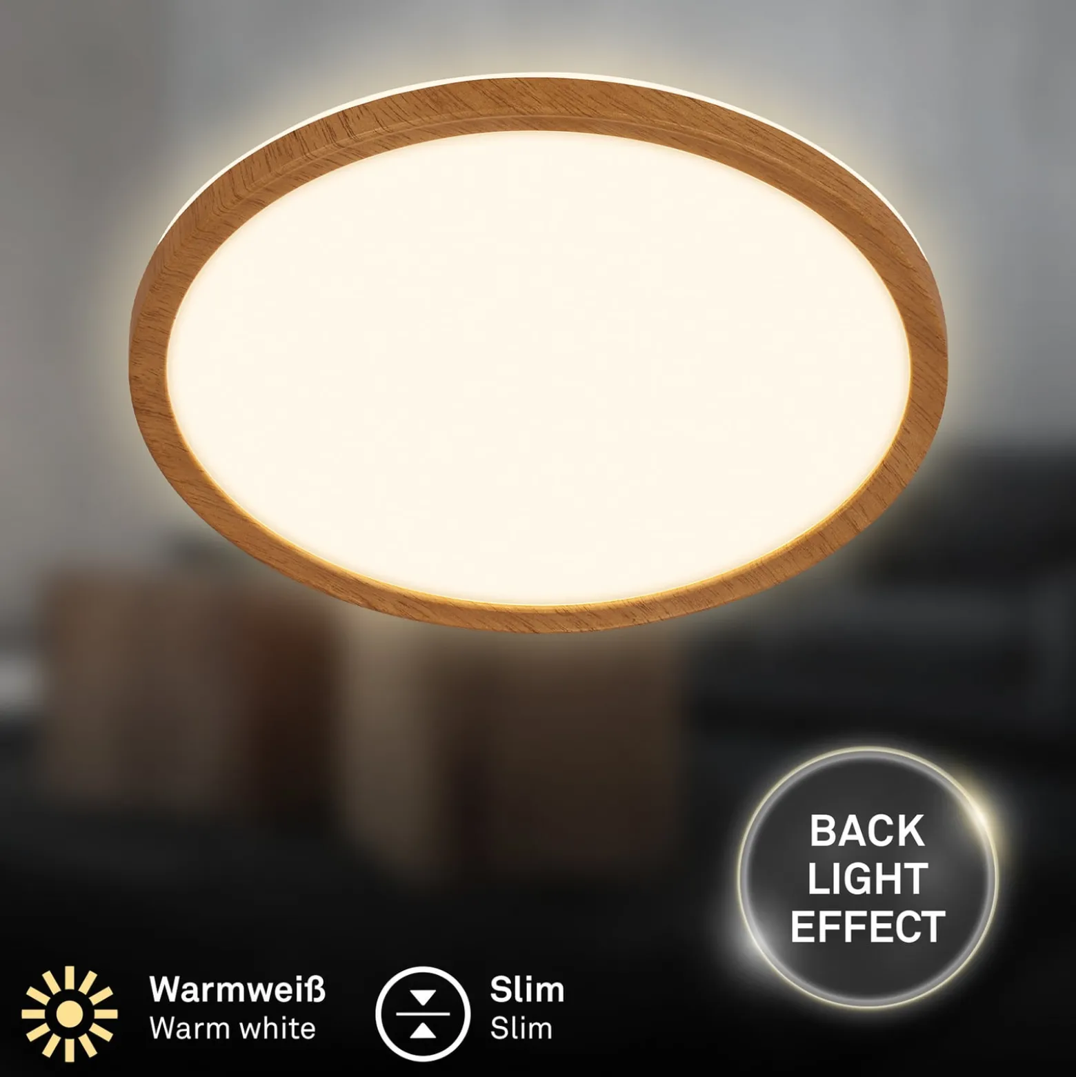 LED-Deckenleuchte Tava Wood, Ø 29 cm, Kunststoff, 3.000 K