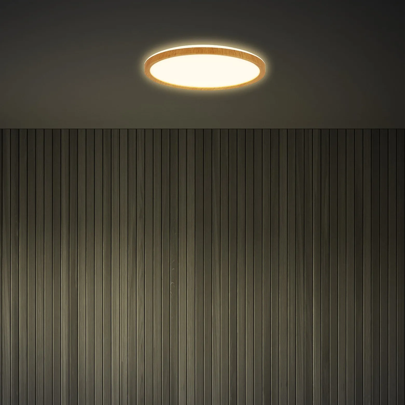 LED-Deckenleuchte Tava Wood, Ø 29 cm, Kunststoff, 3.000 K