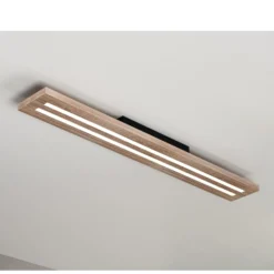 LED-Deckenleuchte Woody, Länge 80 cm, Eiche/schwarz, 3.000 K