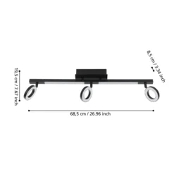 LED-Deckenspot Cardillio 2 schwarz mit drei Ringen