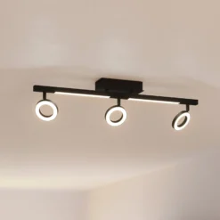 LED-Deckenspot Cardillio 2 schwarz mit drei Ringen